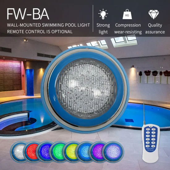 Luce per piscina in acciaio inossidabile con montaggio a parete IP68, telecomando, 12W, 18W, 24W, luce LED subacquea con controllo RGB e DMX